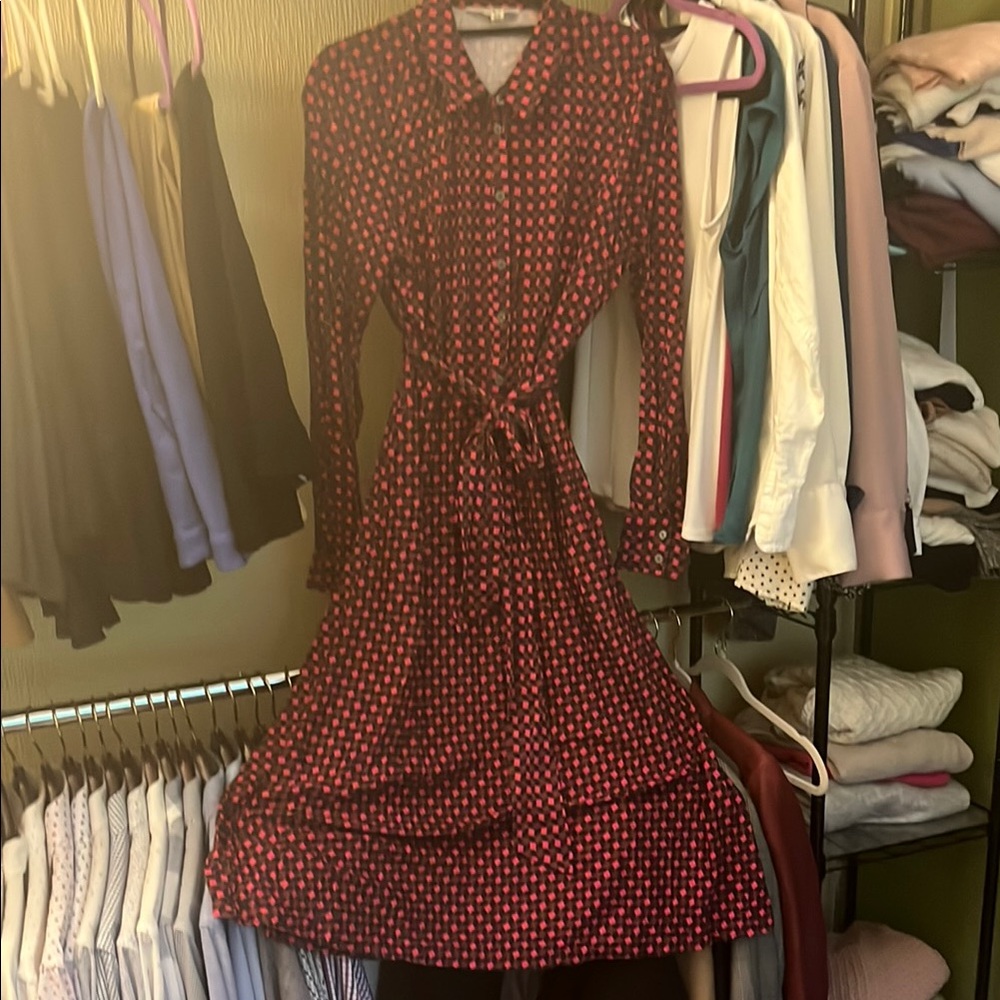 Boden Pink and Blue Wrap Tie Front Long Sleeve Dress